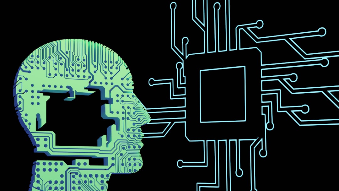 A person's head with a circuit board in front of it