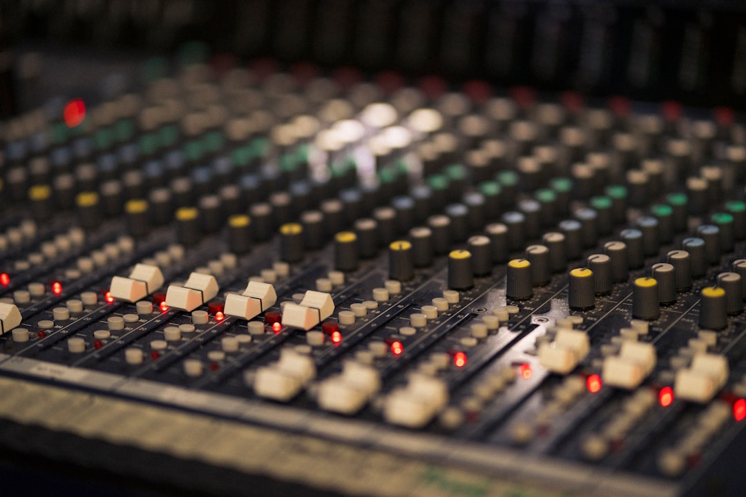Gray and white audio mixer