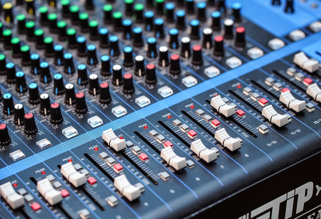 Closeup photography of audio mixer