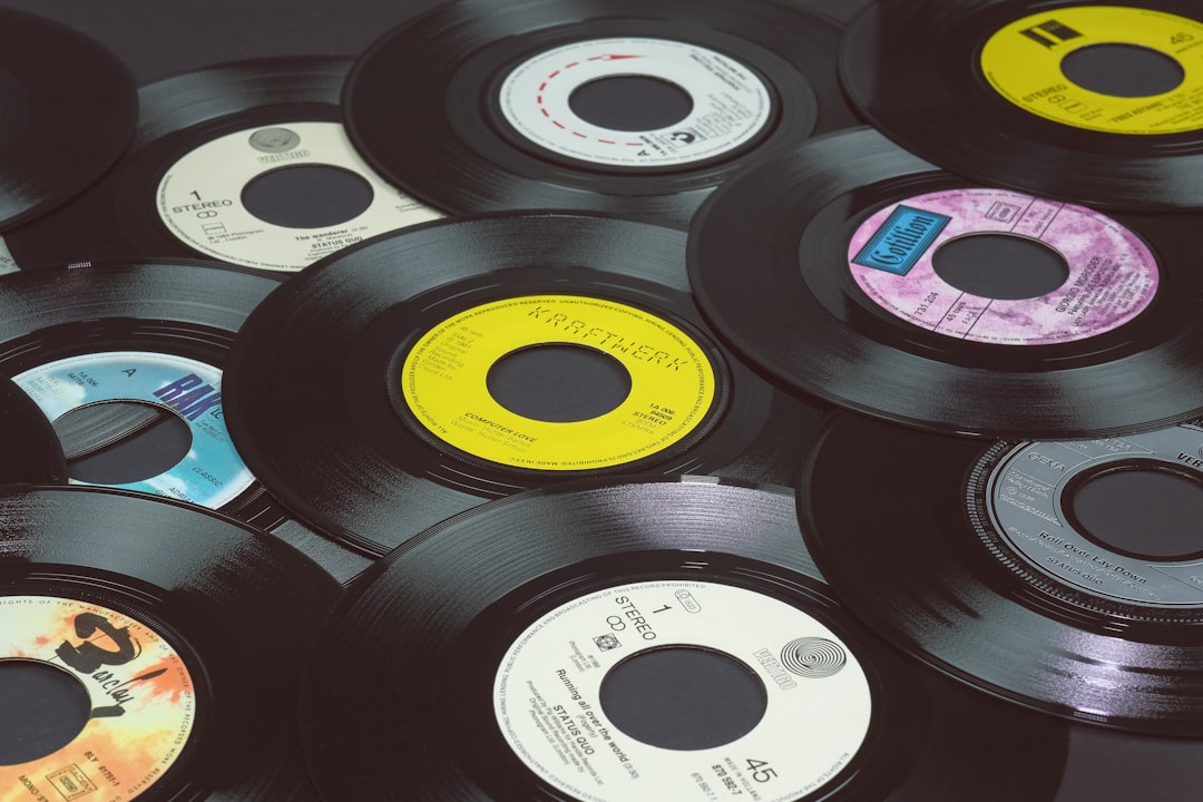 Black vinyl record on black vinyl record