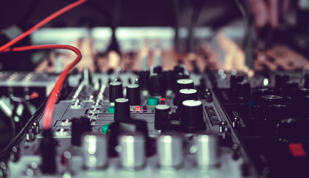 Gray audio mixer close-up photo