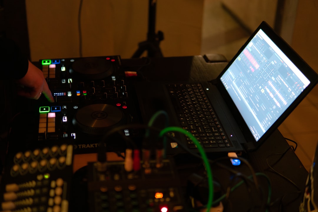Dj equipment with laptop and mixer