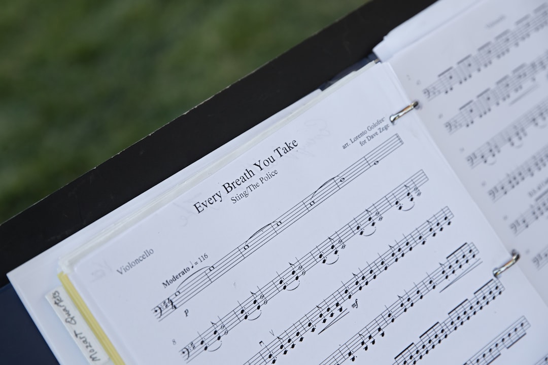 A sheet of sheet music sitting on top of a table
