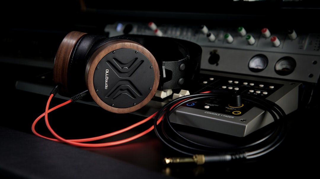 A pair of headphones sitting on top of a table
