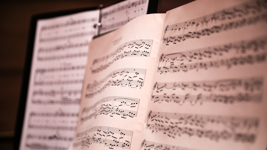 Musical notes on brown wooden table
